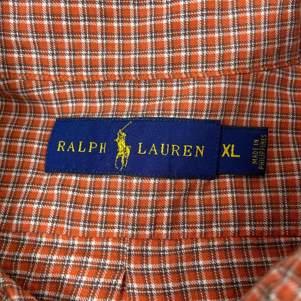 Ralph Lauren Mens XL Plaid Button Down Shirt‎ Orange White Long Sleeve Preppy - Picture 3 of 8